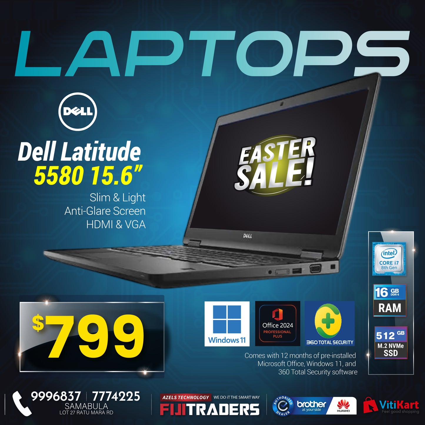 Dell Latitude 5580 15.6" FHD Laptop | i7-7600U | 16GB RAM | 512GB SSD | Win 11 (Ex-Leased)