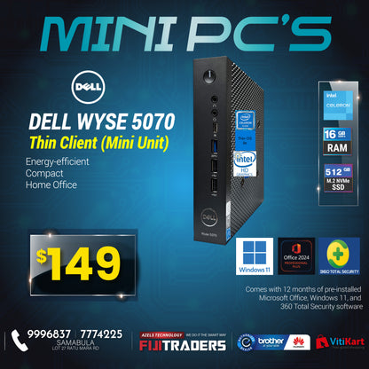 Dell Wyse 5070 thin Client (mini unit) | Celeron J4105 | 4GB RAM | 32GB eMMC (Ex-Leased)