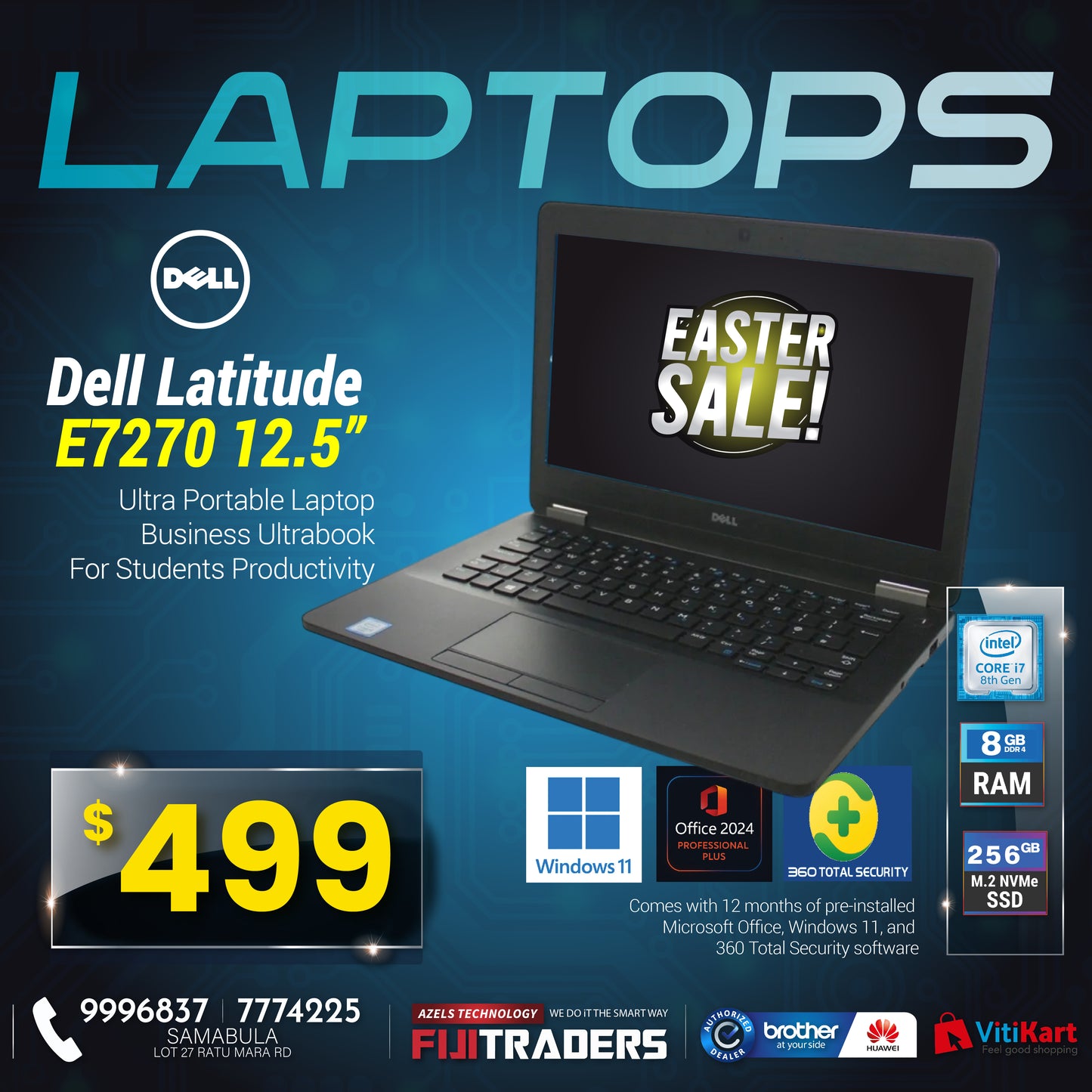 Dell Latitude E7270 12.5" Laptop | i5-6200U | 8GB RAM | 256GB SSD | Win 11 (Ex-Leased)